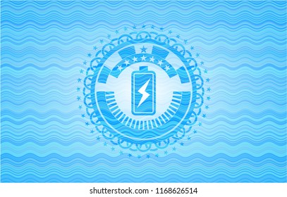battery charging icon inside light blue water style badge.