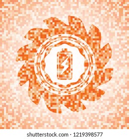 battery charging icon inside orange mosaic emblem with background