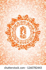battery charging icon inside orange tile background illustration. Square geometric mosaic seamless pattern with emblem inside.