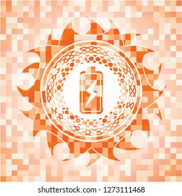 battery charging icon inside orange mosaic emblem