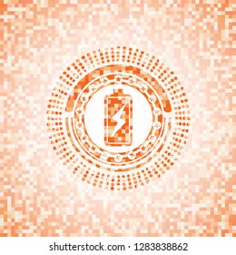 battery charging icon inside orange mosaic emblem