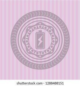 battery charging icon inside pink emblem. Vintage.