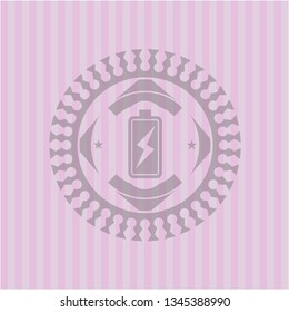 battery charging icon inside pink emblem. Retro