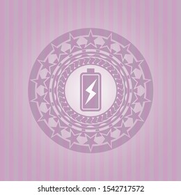 battery charging icon inside pink emblem. Vintage.