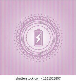 battery charging icon inside realistic pink emblem