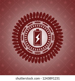 battery charging icon inside realistic red emblem