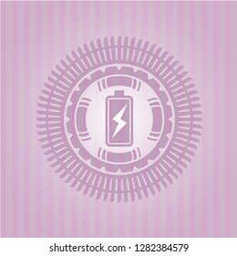 battery charging icon inside realistic pink emblem