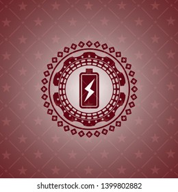 battery charging icon inside realistic red emblem