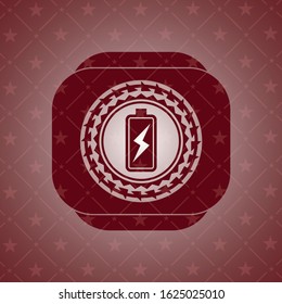 battery charging icon inside realistic red emblem