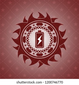 battery charging icon inside red emblem. Vintage.