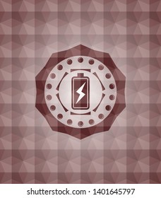 battery charging icon inside red badge with geometric pattern. Seamless.