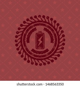 battery charging icon inside red emblem. Retro