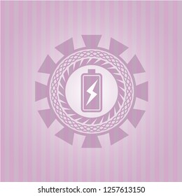 battery charging icon inside retro style pink emblem