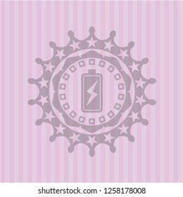 battery charging icon inside retro style pink emblem