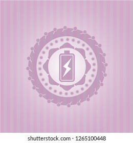 battery charging icon inside retro style pink emblem