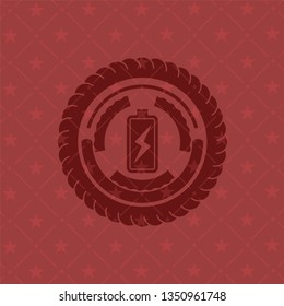 battery charging icon inside retro style red emblem