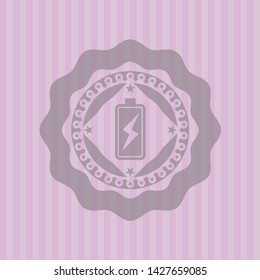 battery charging icon inside retro style pink emblem