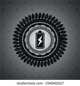 battery charging icon inside retro style black emblem