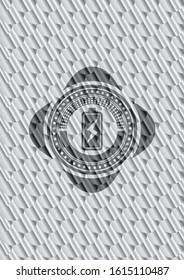 battery charging icon inside shiny silver badge. Scales pattern. Vector Illustration. Detailed.