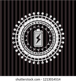 battery charging icon inside silver shiny badge