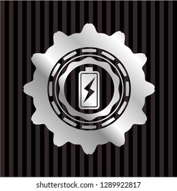 battery charging icon inside silver shiny badge