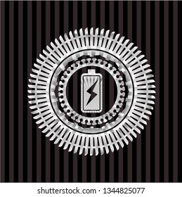 battery charging icon inside silvery shiny badge
