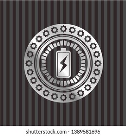 battery charging icon inside silvery shiny emblem