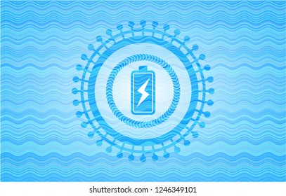 battery charging icon inside water badge background.