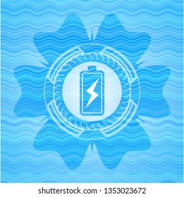 battery charging icon inside water style badge.