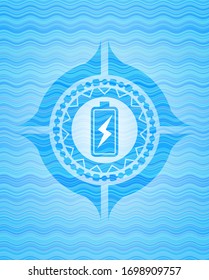 battery charging icon inside water wave representation badge.