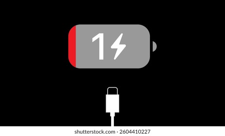Battery charging icon on black and white. charge battery vector design. Battery charge indicator icons set. Low battery charging icon design.