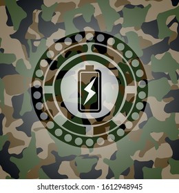 battery charging icon on camo texture