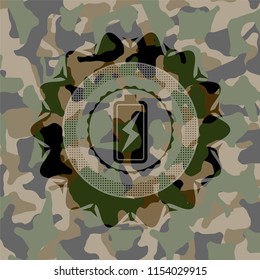 battery charging icon on camouflage texture