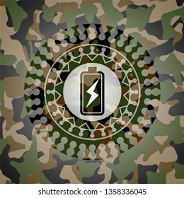 battery charging icon on camouflage pattern