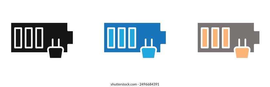 Battery charging icon outline collection or set in black and white