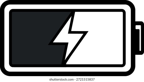 Battery charging icon representing power supply and energy status for digital devices. Simple flat vector design suitable for user interface, mobile applications, dashboards, and technology-related visuals. Isolated on white background.