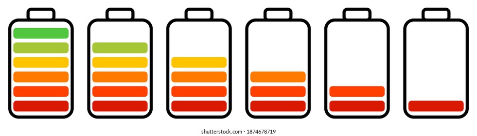 Battery charging icon set. Battery charge indicator icons, vector graphics EPS 10