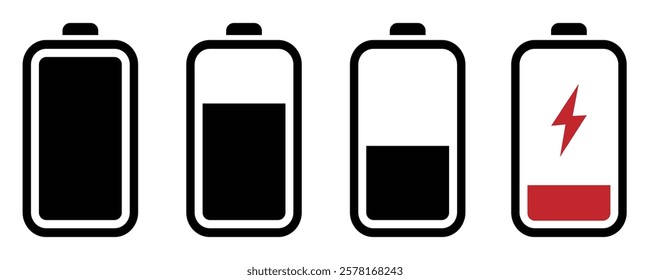 Battery Charging Icon set, low battery vector icon, Battery Charging Icon, animated charging low to full charge