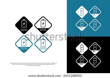 Battery charging icon set in various styles and colors. Represents power and energy supply for devices.