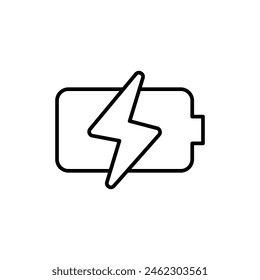 Icono de carga de batería. Estilo de contorno simple. Batería del teléfono, móvil, cargador, eléctrico, energía, relámpago, tecnología, concepto de energía. Símbolo de línea fina. Ilustración vectorial aislada.