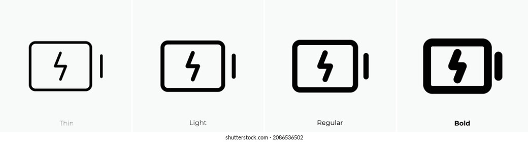 battery charging icon. Thin, Light Regular And Bold style design isolated on white background