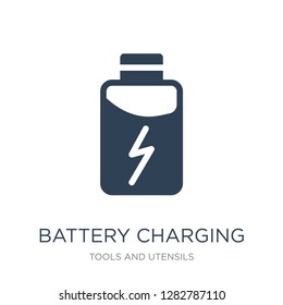 battery charging icon vector on white background, battery charging trendy filled icons from Tools and utensils collection, battery charging vector illustration