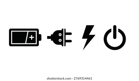 Battery charging icons on white background