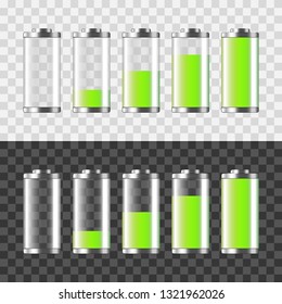 Battery charging isolated on white and dark photo-realistic vector illustration