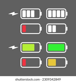 Battery charging and level indicator concept illustration, glyph, and flat icon set design. Editable vector EPS10