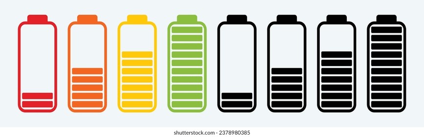 Battery charging level indicator icons - İllüstrasyon