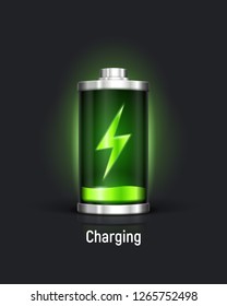 Battery charging with lighting. Vector illustration.