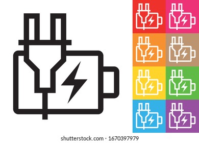 Battery Charging. Line Icon With Different Color Background.