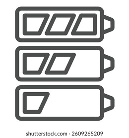Battery charging line icon, electrical service concept. Vector graphics. Full and low battery charge sign on white background, outline style icon for mobile or web design