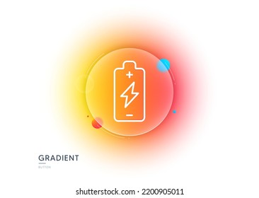 Battery charging line icon. Gradient blur button with glassmorphism. Electricity energy type sign. Lightning bolt symbol. Transparent glass design. Battery charging line icon. Vector